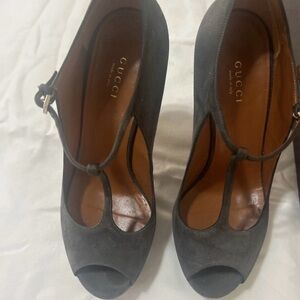 Gucci Women's Charcoal Peep-Toe Heels